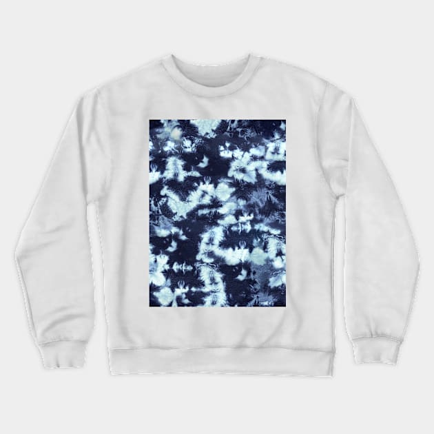 Dark Blue Splotchey Tie Dye Batik Wax Tie Die Print Crewneck Sweatshirt by podartist